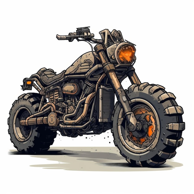 Apocalyptic Motorcycle A Cartoonish 2d Creation With Textural Paint Effects