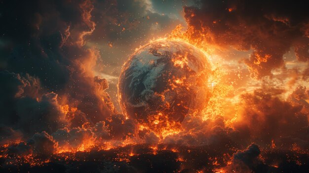 Photo apocalyptic vision tierra del fuego engulfed in flames amidst the abyss of space a dire warning about global warming and climate change