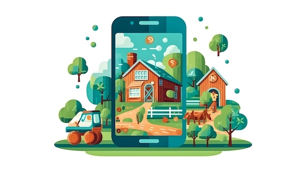 App for farms that works with artificial intelligence Agricultural technology and sustainable farms Vector illustration Generative ai