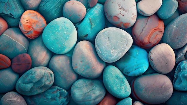 Photo appealing background with smooth colorful pebbles ideal for calming and inspiring designs