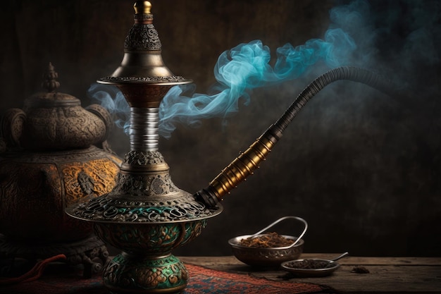 Appealing to oriental traditions hookah tobacco with burning coal in shop