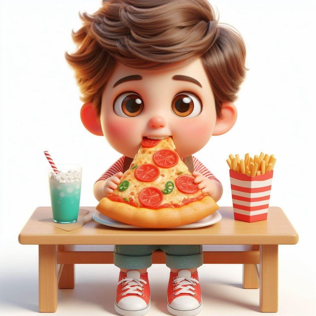 An appetising slice of pizza A child eats pizza