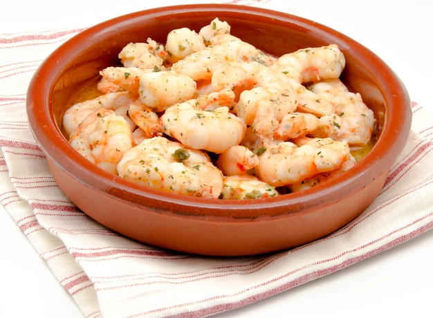 Appetizer of shrimp cooked with garlic sauce