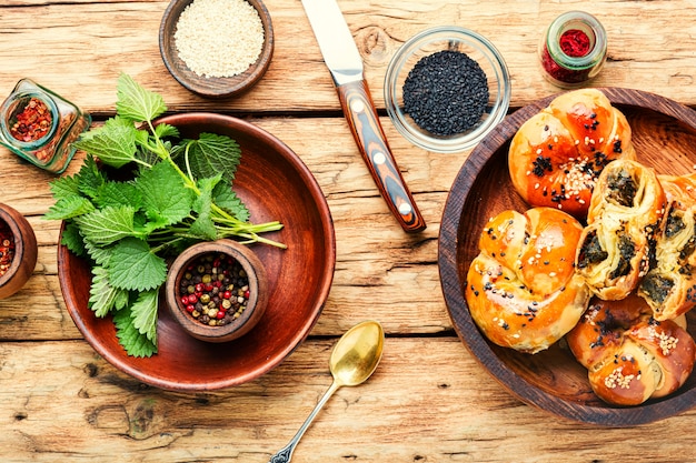 Appetizing bun with nettles.