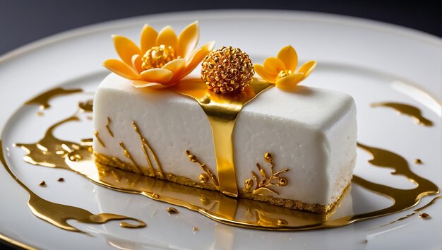 Photo appetizing cake white icing with flowers restaurant