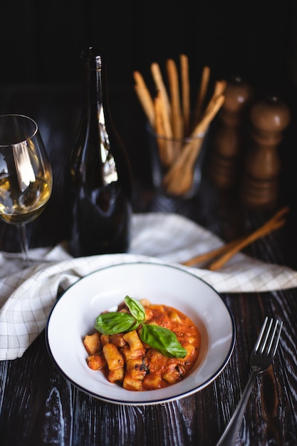 Appetizing dish on a dark wooden table. Food photography. Still life