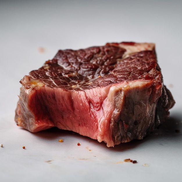 Appetizing fresh tasty steak with blood lightly fried isolated on white closeup great dish