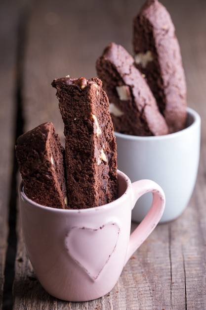 Appetizing Italian biscotti cookies in a cup for coffee