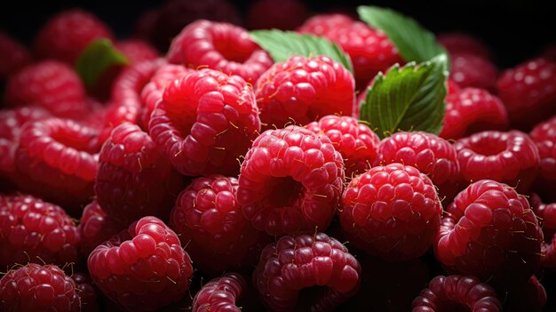 Appetizing juicy red sweet raspberry Closeup of a delicious berry