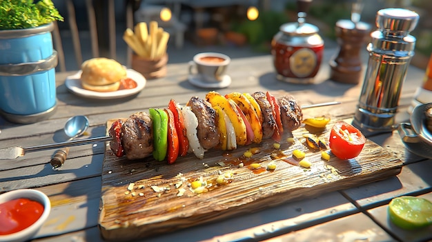 Photo appetizing kebab dish in advertisement for culinary delight