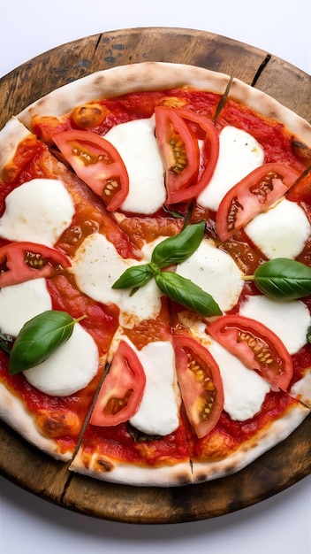 Appetizing margherita pizza served on a wooden boardtraditional italian food and popular snack top