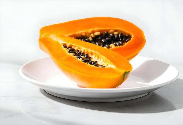 Photo appetizing papaya with vibrant orange flesh and black seeds