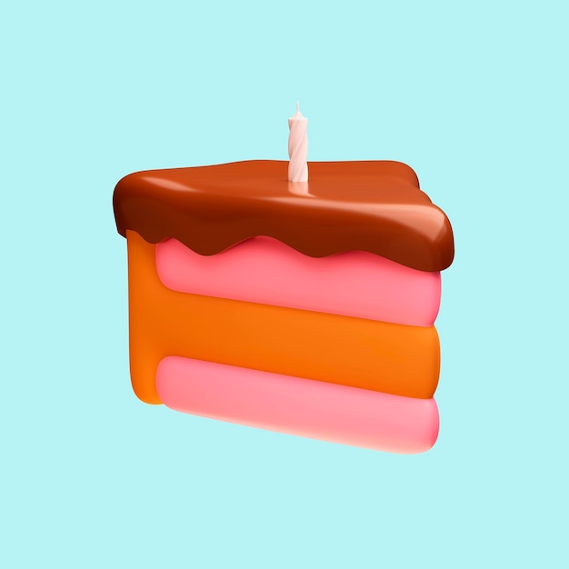 Appetizing piece of cake with strawberry cream and glossy chocolate on top 3d render icon