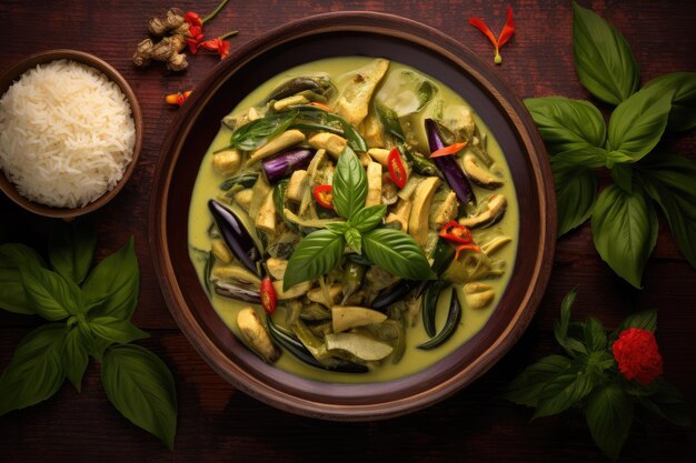 An appetizing platter of Green Curry featuring tender chicken ai generated