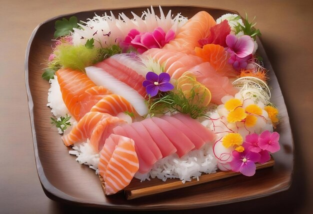 Appetizing Sashimi Plate Featuring Tuna Salmon and Yellowtail Slices