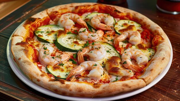 Appetizing Seafood Pizza with Zucchini