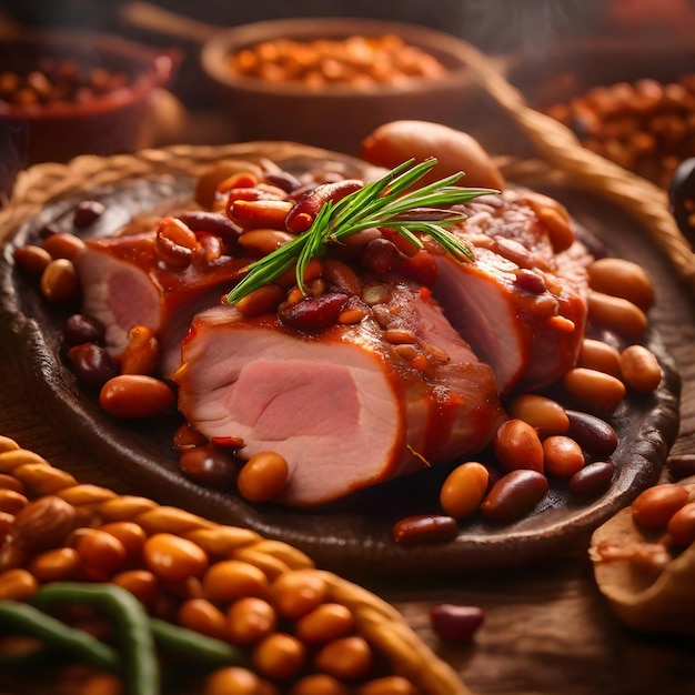 appetizing smoked pork with beans ai generative