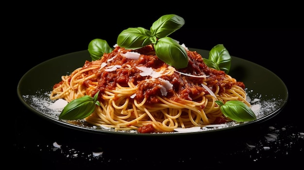 appetizing spaghetti Italian food composed with red sauce topped with ketchup and cheese