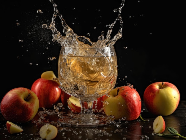 Apple and apple juice splash into a glass Generative AI