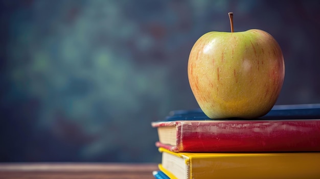 An apple atop a stack of books symbolizing education