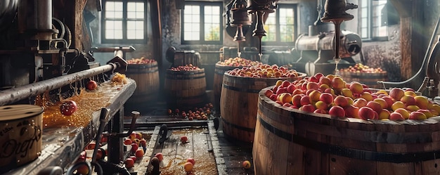 Photo apple cider pressing at a cider mill fresh cider and seasonal tradition 4k hyperrealistic photo