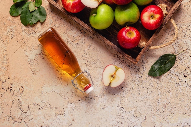 Apple cider vinegar or fermented fruit drink, top view.