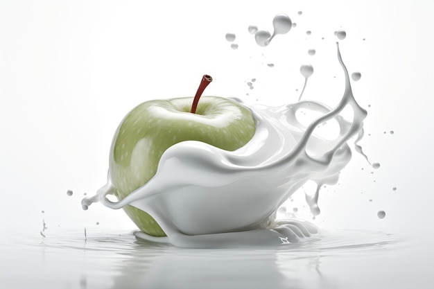 Apple Falling Into Yogurt On White Background Generative AI