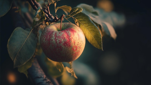 Apple fruit on tree branch