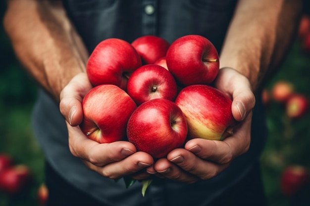 Apple Harvest Closeup of Farmer's Male Hands Picking Red Apples Generative AI