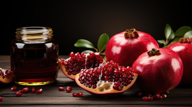 Apple and honey traditional food of jewish New Year Rosh Hashana Generative AI