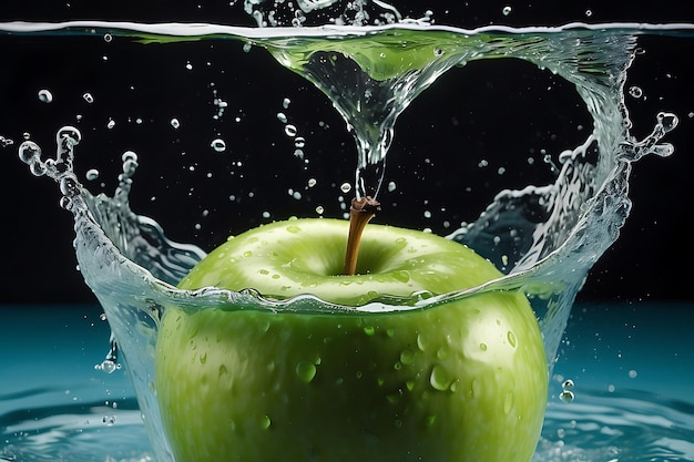 an apple is being splashed by a splash of water