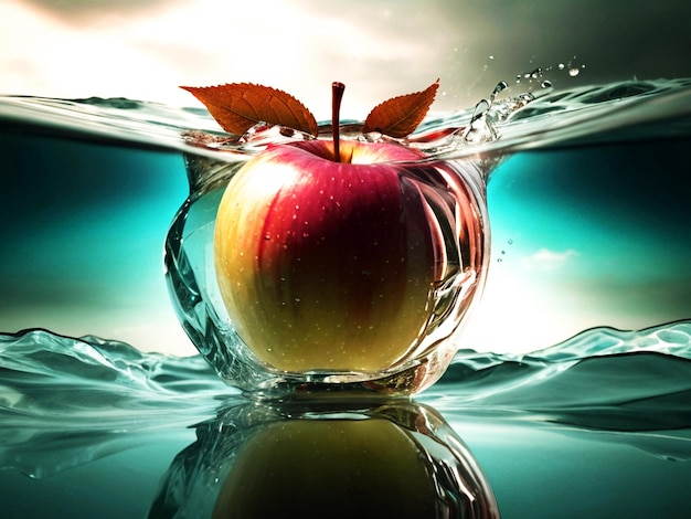 an apple is being splashed with water