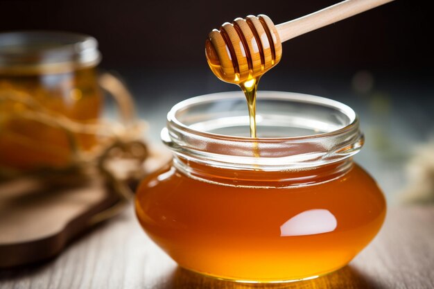 Apple jelly next to a jar of honey