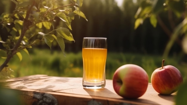 Apple juice in apple ganden Illustration AI GenerativexA