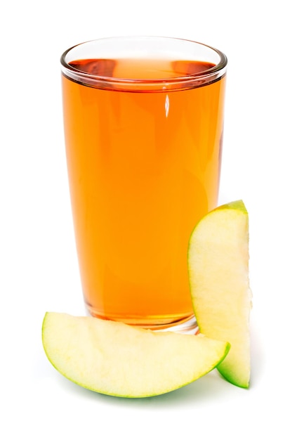 Apple juice and apple slices isolated on white background