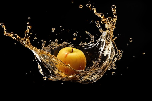 An apple juice splash stands alone against a black backdrop A stunning close up captures the captiva