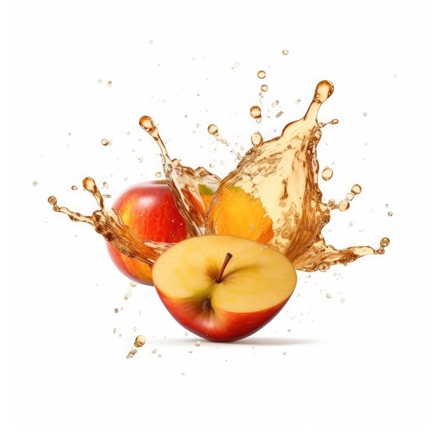 Apple juice with splashes with Apple fruit in isolated white background studio shot