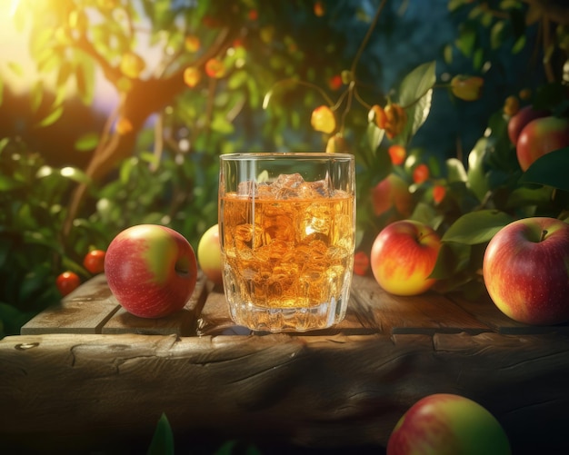 Apple juice with splashes with Apple fruit in studio background restaurant with garden