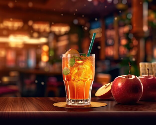 Apple juice with splashes with Apple fruit in studio background restaurant with garden