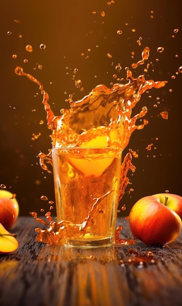 Apple juice with splashes with Apple fruit in studio background restaurant with garden