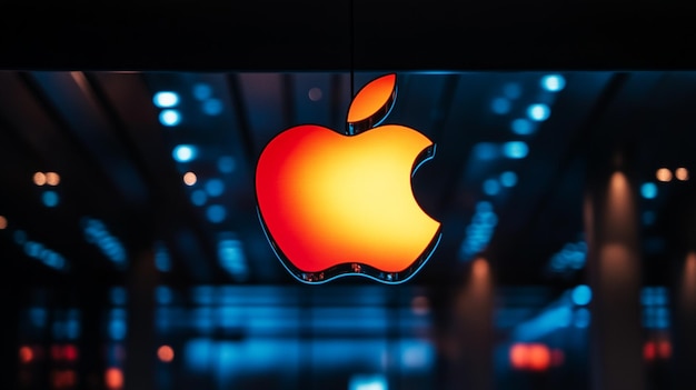 Photo apple logo takes center stage under a vibrant spotlight at the 2024 iphone launch