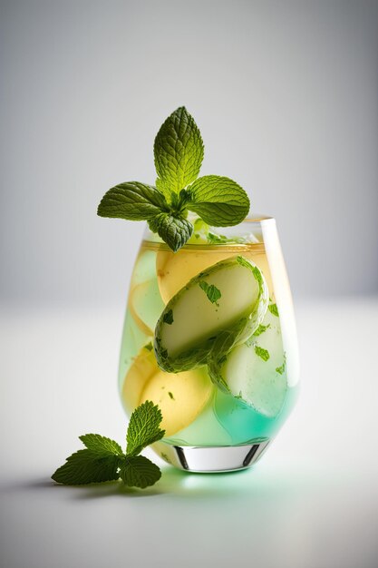 Apple Mint Julep drink served on a white table for summer Illustration AI Generative