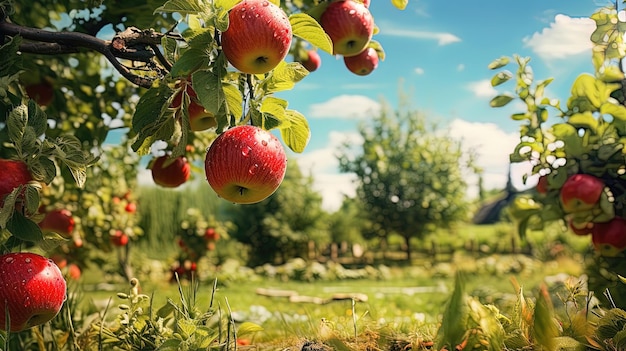 Apple orchard sunny day apple harvest AI generation