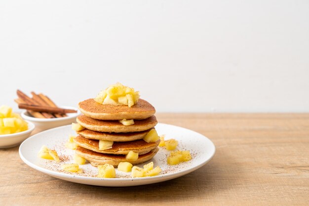 apple pancake or apple crepe with cinnamon powder