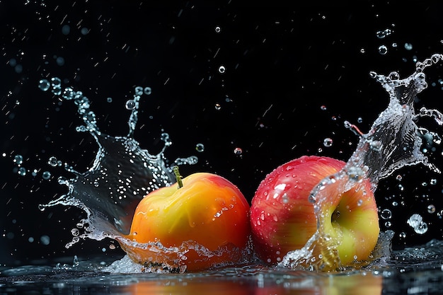 Apple and Peach in Water Splash