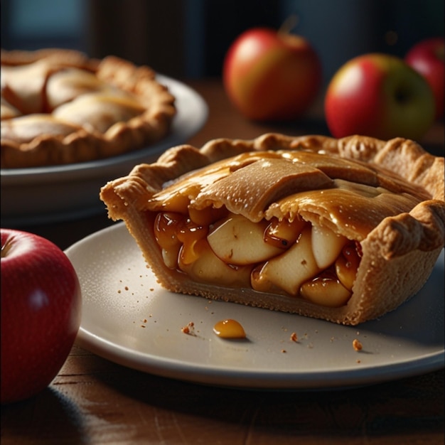 Photo apple pie closeup beautiful photo top view