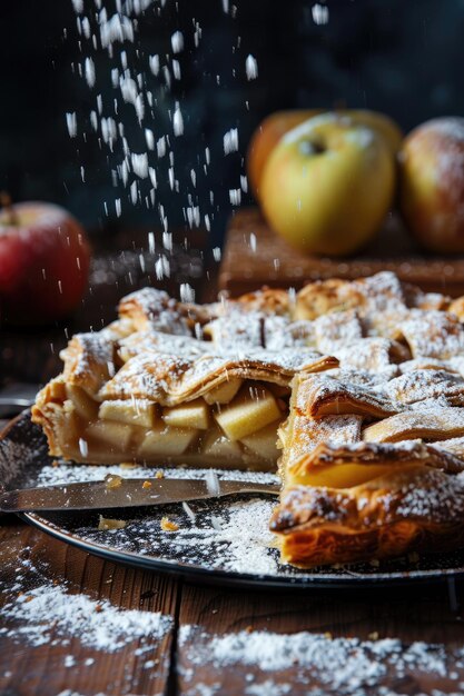 Photo apple pie closeup selective focus