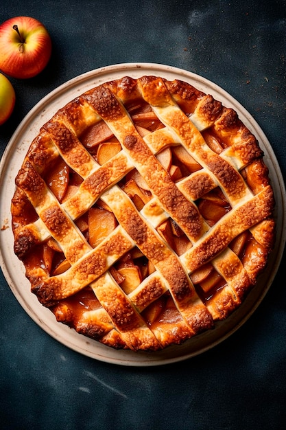 Apple pie on a dark background Generative AI