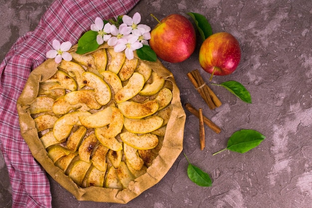 Apple pie. Flat lay .