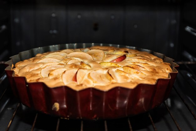 Apple pie in the oven.